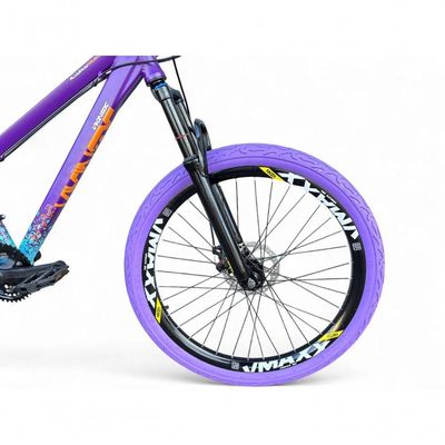 Bicicleta Aro 26 Vikingx Tuff Freio Hidráulico 21v Freeride Rodas Vmaxx Suspensão Pneu Flame Roxo-Azul X44
