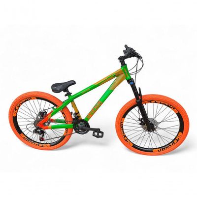Bicicleta Aro 26 Vikingx Tuff Freeride 21v Aro Vmaxx Freio A Disco Garfo Suspensão Pneu Flame Verde-Laranja X35