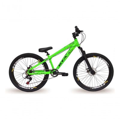 Bicicleta Aro 26 Gta Rebel Freeride Downhill Single 7v Rodas Vmaxx Freio A Disco Pneu Flame Preto Verde