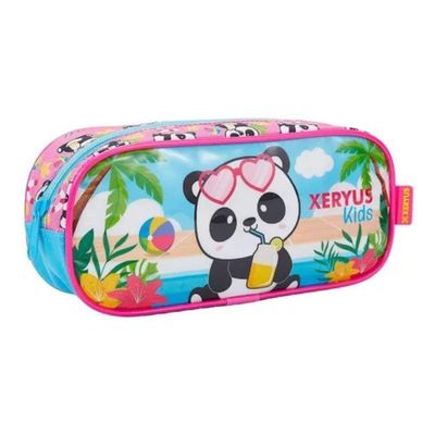 Mochila Rodinhas Panda Rosa Lancheira Estojo Infantil Escolar Xeryus