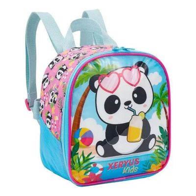 Mochila Rodinhas Panda Rosa Lancheira Estojo Infantil Escolar Xeryus