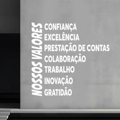 Adesivo Parede Corporativo Nossos Valores Empresa Escritório 95x90cm Branco Cor Preto