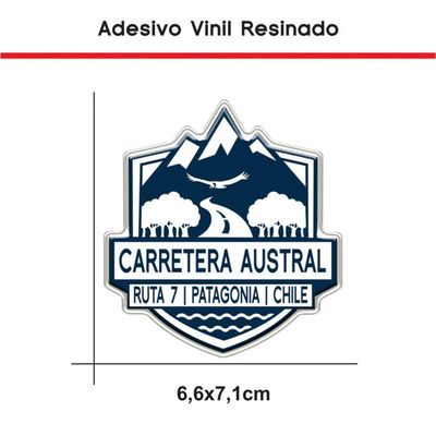 Adesivo Resinado Carretera Austral Ruta 7 Chile 6,6x7,1cm Cor Preto