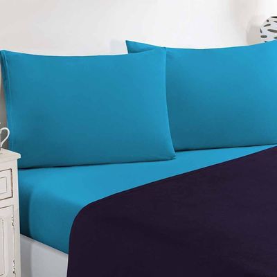 Jogo De Cama Malha Lençol 100% Algodão Gran Moratta 4 Peças Casal - Roxo/Azul Turqueza