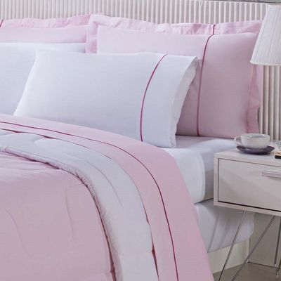Edredom 100% Algodão Percal 150 Fios Dupla Face Casal Gran Moratta 1 Peça -  Rosa/Branco