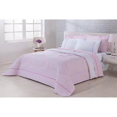 Edredom 100% Algodão Percal 150 Fios Dupla Face Casal Gran Moratta 1 Peça -  Rosa/Branco