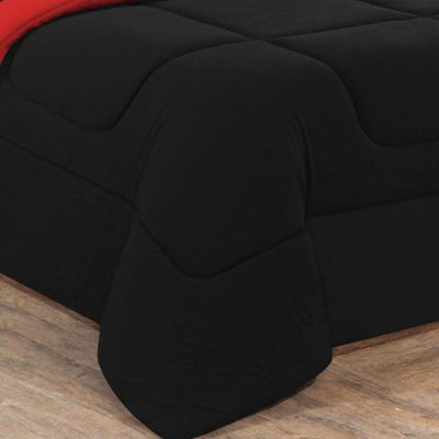 Kit Edredom Malha 100% Algodão Gran Moratta 3 Peças Queen - Preto/Vermelho