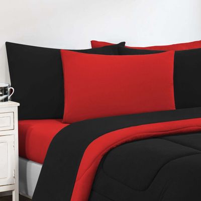 Kit Edredom Malha 100% Algodão Gran Moratta 3 Peças Queen - Preto/Vermelho