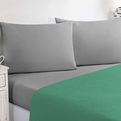 Jogo De Cama Malha Lençol 100% Algodão Gran Moratta 3 Peças Solteiro - Verde Jade/Cinza