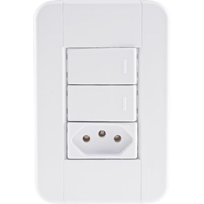 Conjunto 4x2 com 2 Interruptores Simples 10 A 250 V e 1 Tomada 2P+T 20 A 250 V Tramontina Tablet Branco