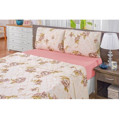 Jogo De Cama Malha King Quality 04 Peças - Estampa Rosê