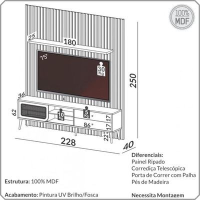 Rack Para Sala com Painel Ripado Para TV 60 Pol Ada D03 Freijó - Lyam Decor