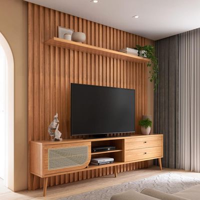Rack Para Sala com Painel Ripado Para TV 60 Pol Ada D03 Freijó - Lyam Decor