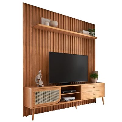 Rack Para Sala com Painel Ripado Para TV 60 Pol Ada D03 Freijó - Lyam Decor