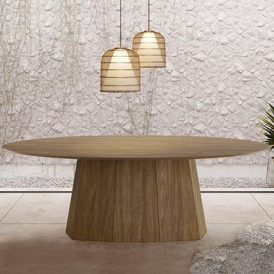 Mesa Sala de Jantar 8 Lugares 250cm Tampo com Vidro Oval Talocan Nogueira - Gran Belo