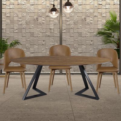 Mesa Sala de Jantar 6 Lugares 218cm Tampo Oval Efron Nogueira/Preto - Gran Belo