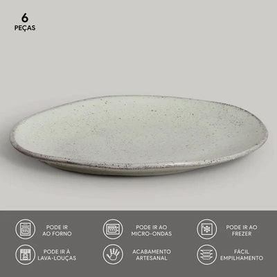 Conjunto de Pratos Rasos Ovais Orgânico 31cm 6 Peças Porto Brasil n/a