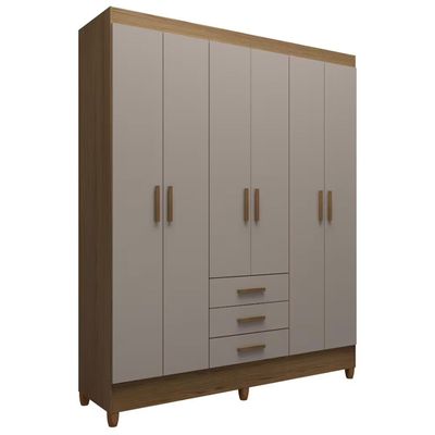 Guarda-Roupa Casal New Olimpia Plus 6 Portas 3 Gavetas Bartira Avelã/Cappuccino