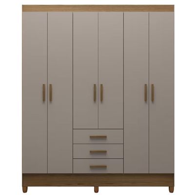 Guarda-Roupa Casal New Olimpia Plus 6 Portas 3 Gavetas Bartira Avelã/Cappuccino