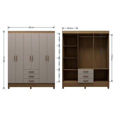 Guarda-Roupa Casal New Olimpia Plus 6 Portas 3 Gavetas Bartira Avelã/Cappuccino