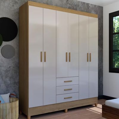Guarda-Roupa Casal New Olimpia Plus 6 Portas 3 Gavetas Bartira Avelã/Cappuccino