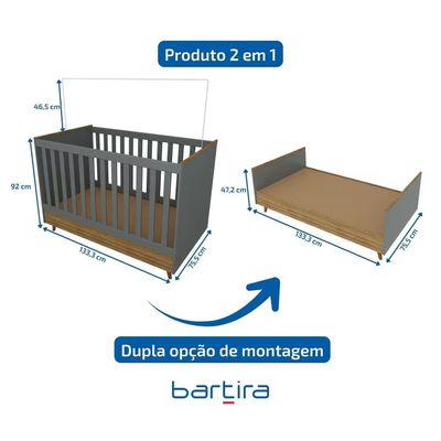 Berço 2 em 1 Ternura Plus com Colchão Herval Baby Encanto Bartira Azul Wood