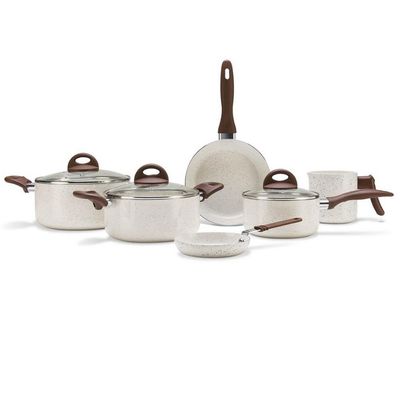 Conjunto de Panelas Brinox 6 Peças Ceramic Life Smart Plus Antiaderente Cerâmico e Tampa de Vidro Vanilla