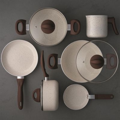 Conjunto de Panelas Brinox 6 Peças Ceramic Life Smart Plus Antiaderente Cerâmico e Tampa de Vidro Vanilla