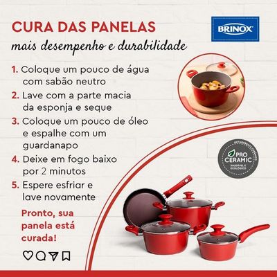 Conjunto de Panelas Brinox 6 Peças Ceramic Life Smart Plus Antiaderente Cerâmico e Tampa de Vidro Vanilla