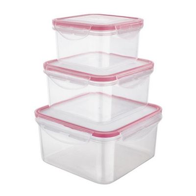 Conjunto de Potes Herméticos Quadrados Euro Home PLA3666-VM em Plástico 3 Peças Vermelho com Transparente
