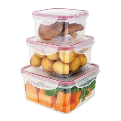 Conjunto de Potes Herméticos Quadrados Euro Home PLA3666-VM em Plástico 3 Peças Vermelho com Transparente