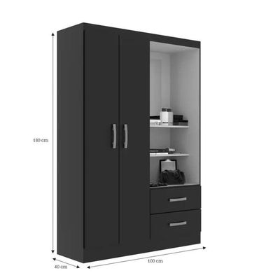 Guarda Roupa Capelinha Solteiro 2 Portas 2 Gavetas Premium - Black Black