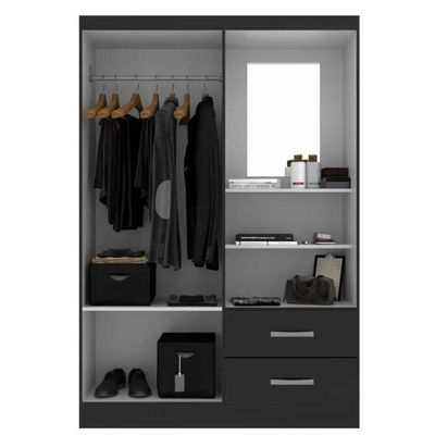 Guarda Roupa Capelinha Solteiro 2 Portas 2 Gavetas Premium - Black Black
