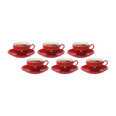 Jogo de Xícaras para Chá Hauskraft Lamour em Porcelana 160 ml Vermelha  6 Peças Vermelho