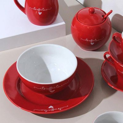 Jogo de Xícaras para Chá Hauskraft Lamour em Porcelana 160 ml Vermelha  6 Peças Vermelho