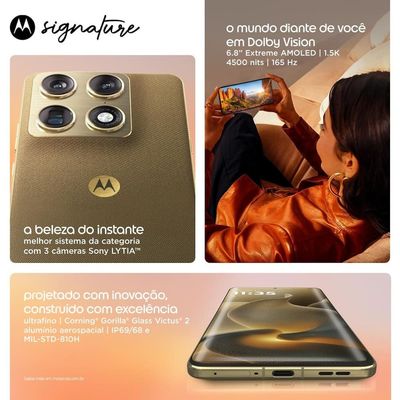 Smartphone Motorola Signature 6.8 512GB 5G 165Hz Câmera Tripla 50MP Preto