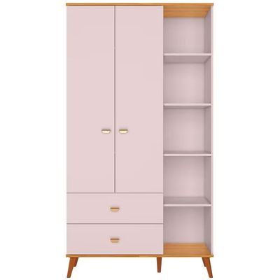Quarto Infantil Completo Ternura Guarda-Roupa 5 Nichos Cômoda 5 Gavetas Berço Conversível Bartira Rosa