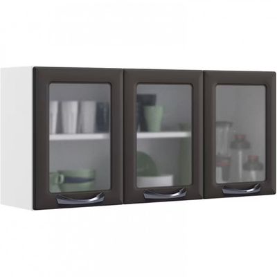 Armário Aéreo Triplo Itatiaia New Premium com 3 Portas e 2 Prateleiras - 120cm de largura Branco com Fúcsia
