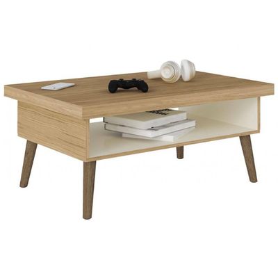 Mesa de Centro Artely Lucca 91 cm de Largura Carvalho com Off White
