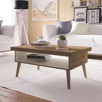 Mesa de Centro Artely Lucca 91 cm de Largura Pinho com Off White