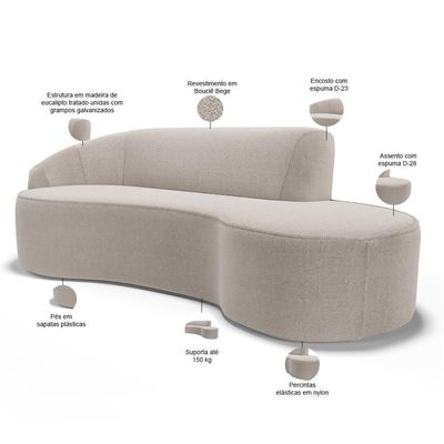 Sofá 4 Lugares Curvo Living Firenze Esquerdo D02 Bouclê Bege 230cm B-62 - Lyam