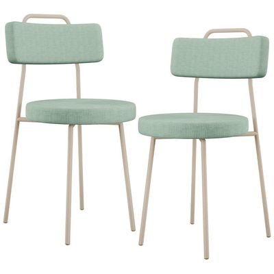 Kit 02 Cadeiras Decorativa Estofada Para Sala De Jantar Barcelona Arena L02 Linho Verde Menta - Lyam Decor