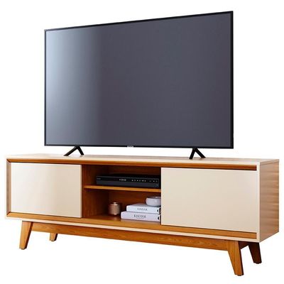 Rack Para Sala De Estar Tv 70 Pol 164cm Pés Retrô Dimitri M07 Cinamomo Off White - Lyam Decor