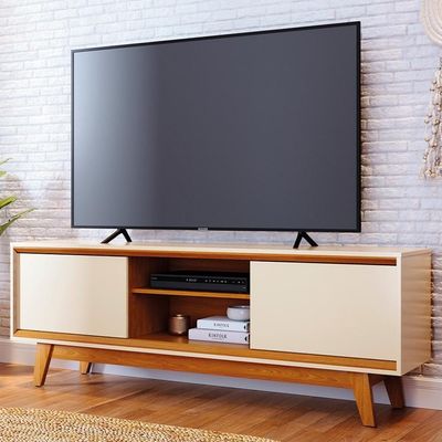 Rack Para Sala De Estar Tv 70 Pol 164cm Pés Retrô Dimitri M07 Cinamomo Off White - Lyam Decor