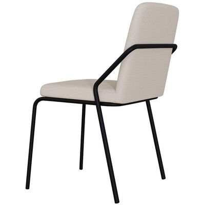 Kit 02 Cadeiras Estofada Para Sala De Jantar Loft Preto C01 Linho Areia - Lyam Decor