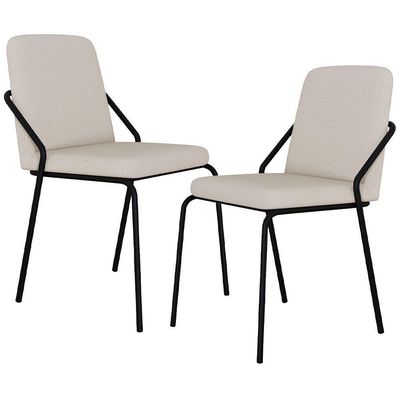 Kit 02 Cadeiras Estofada Para Sala De Jantar Loft Preto C01 Linho Areia - Lyam Decor