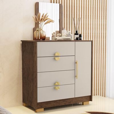 Cômoda Sapateira Com Espelho Para Quarto 1 Porta 4 Gavetas Paraty V01 Imbuia Fendi - Lyam Decor