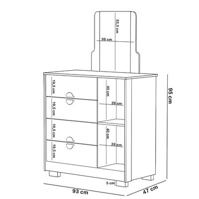 Cômoda Sapateira Com Espelho Para Quarto 1 Porta 4 Gavetas Paraty V01 Imbuia Fendi - Lyam Decor