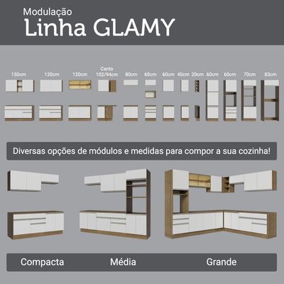 Armário De Cozinha Completa 190cm Glamy Madesa Rustic Branco