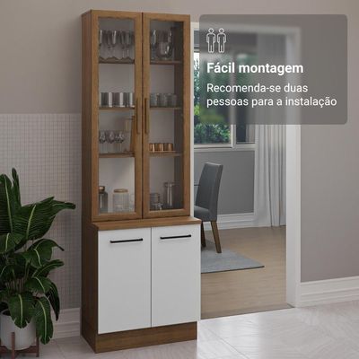 Kit Balcão + Cristaleira 70cm Rustic Branco Agata Madesa 01 Rustic Branco